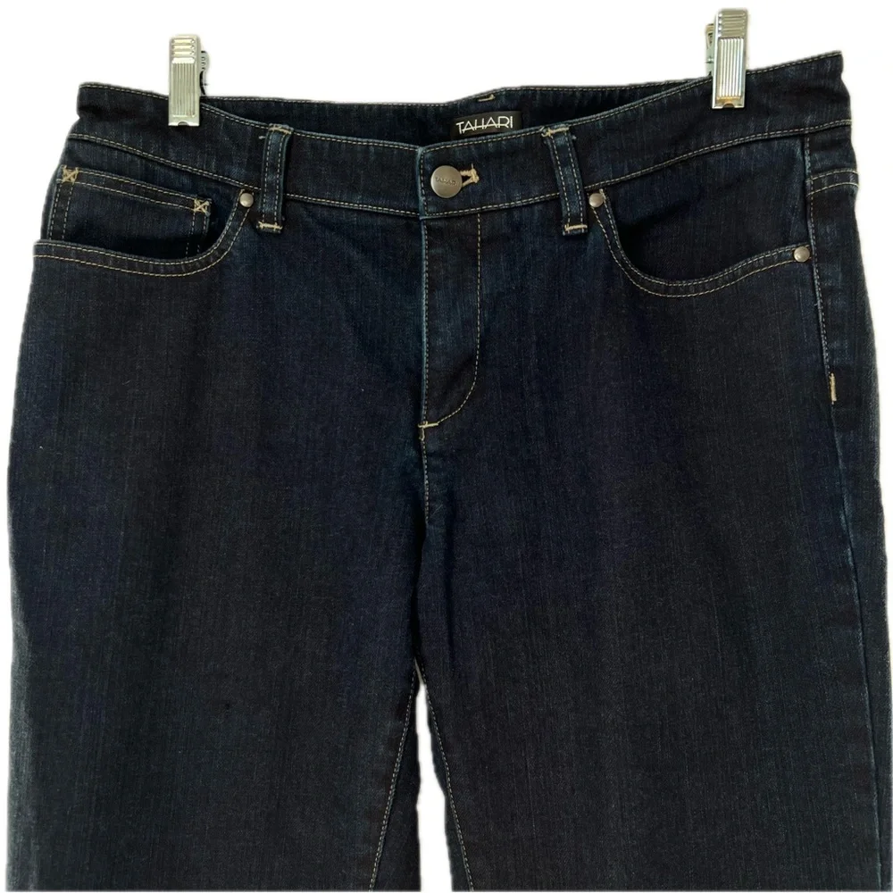 Tahari Dark Wash Indigo Jeans Mid Rise Straight Leg Size 10, 33” inseam